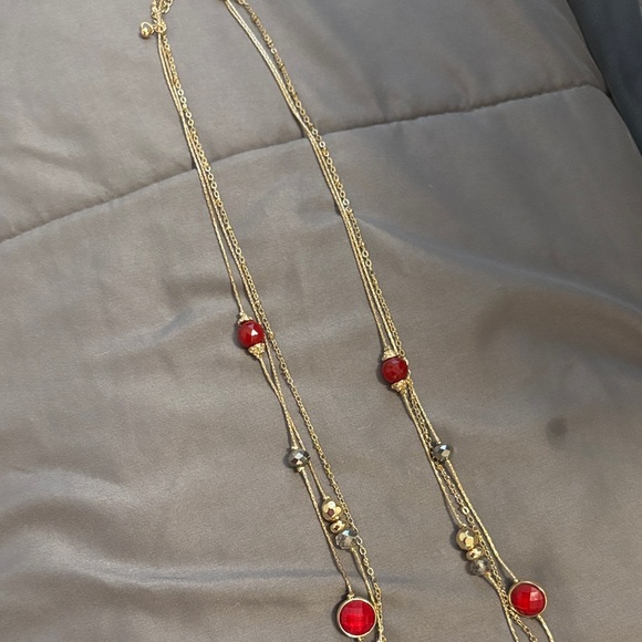 New York & Company Red and Gold Multi-Layer Necklace - Picture 5 of 5